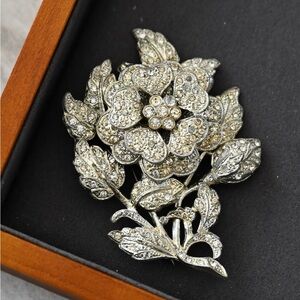Vintage Unsigned Rhinestone-Pavé Mechanic Flower Brooch